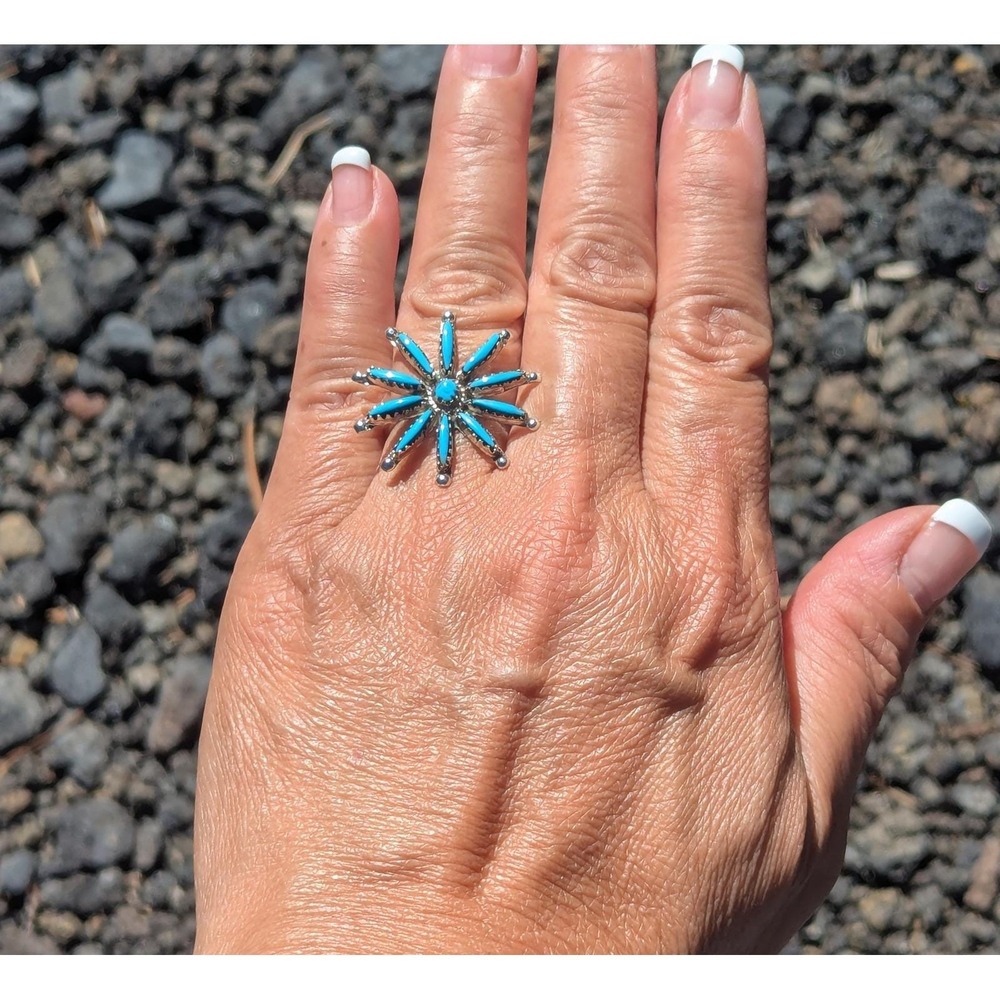 Zuni Ring Turquoise Cluster Spur OG Native‎ American Handmade Jewelry 6.75 * - Picture 7 of 10